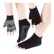 SwirlColor Non Slip Yoga Pilates Fingerless Exercise Grip Gloves Socks with White Silicone Dots (Gloves + Socks)