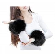 SwirlColor Soft and Fluffy Faux Fur Wrist Band Ring Cuffs Warmer For Women (Black)