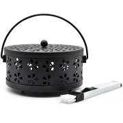 Mosquito Coil Holder, Incense Holder Portable Handle Metal Lid Classical Design Incense Burner for Home Garden, with Cleaning Brush (Black)