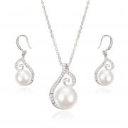 SwirlColor Bridal Jewellery Sets Artificial Pearl Rhinestone Necklace Pendant Earrings Set for Women / Girls / Brides