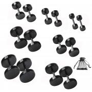 Women Mens Black Stud Earrings, 7 Pairs 4mm-10mm Stainless Steel Round Screw Barbell Earrings - Black