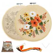 SwirlColor Embroidery Starter Kit for Adults, Brilliant Floral Leaf Linen DIY Embroidery Thread Needle Hoop