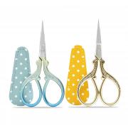 Embroidery Scissors Small Craft Stainless Steel Scissors for Sewing Threading Needlework Handicraft Trimming 2pcs with Fake Leather Scissors Cover